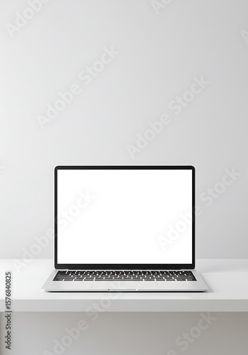 A modern laptop sits on a white surface against a plain white background.