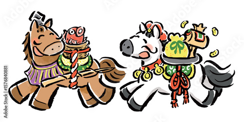 馬（午）の恵比寿天と大黒天