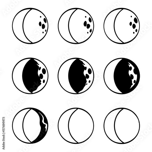 Celestial bodies showing lunar phases and crater details moon phases craters