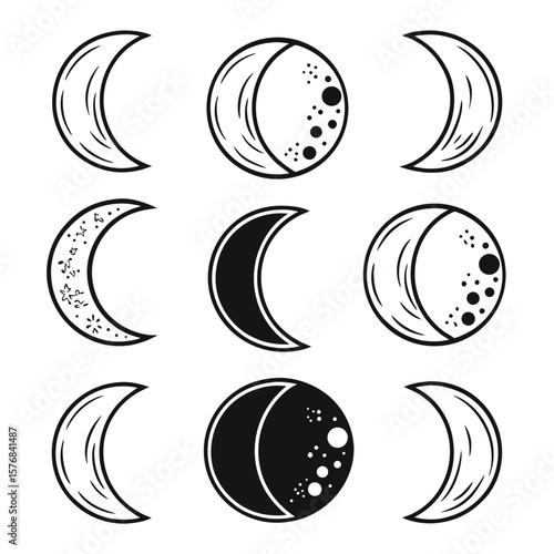 Celestial crescent phases detailed cosmic bodies moon phases waxing
