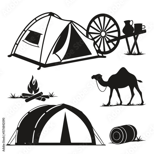 Desert Caravan Journey With Tents And Camel travel camping