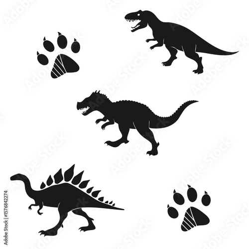 Dinosaur Silhouettes and Footprints prehistoric t-rex
