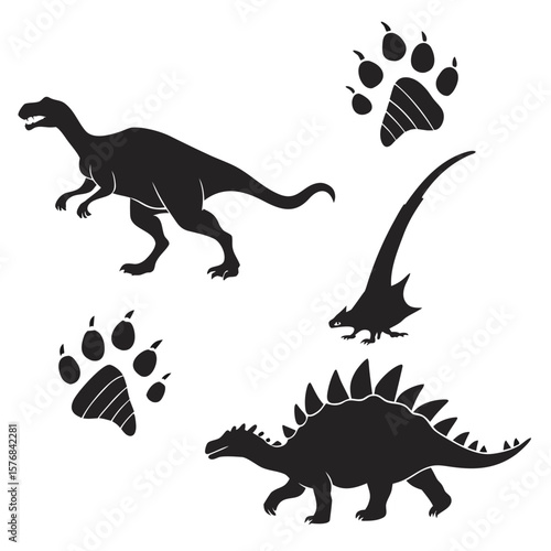 Dinosaur silhouettes with footprints prehistoric t rex