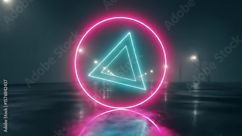 Wallpaper Mural Neon Triangle and Circle: Foggy Night Road Loop Torontodigital.ca