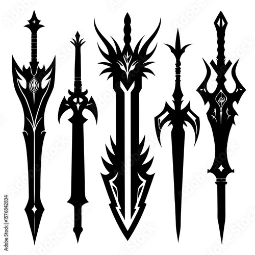 Fantasy sword silhouettes with ornate designs fantasy swords weapon silhouettes