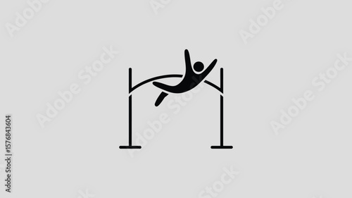 Stylized black silhouette of a pole vaulter clearing the bar
