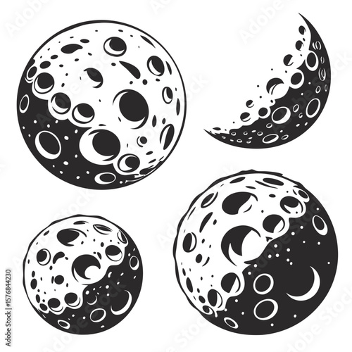 Four Cratered Moon Silhouettes lunar craters