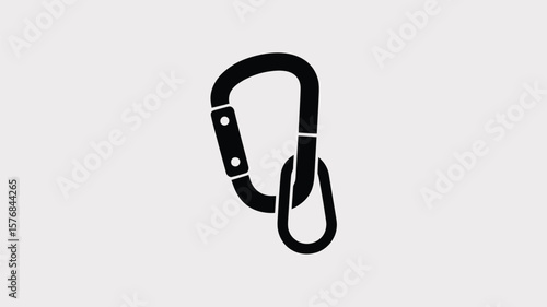 Black silhouette of a carabiner clip with a chain link attached for climbing