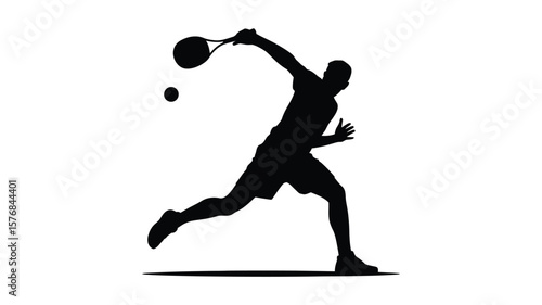 Silhouette of a male tennis player hitting a forehand shot with a tennis ball