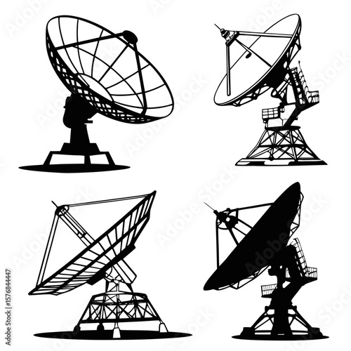 Four satellite dishes communication technology radar astronomy