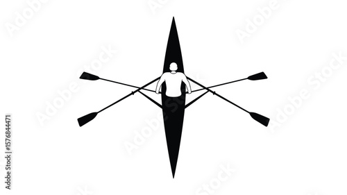 Top view silhouette of a single scull rower with oars extended
