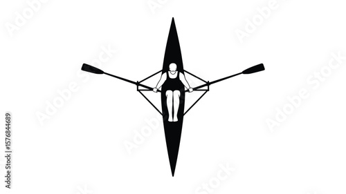 Stylized silhouette of a single sculler rowing in a boat