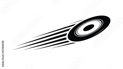 Abstract black and white graphic of a speaker cone with motion lines