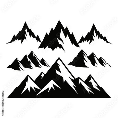 Jagged black mountain peaks and hilltops mountain range silhouette