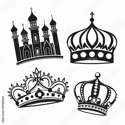 Ornate crowns and orthodox church domes royal