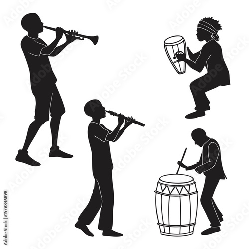 Silhouettes of musicians playing instruments vector