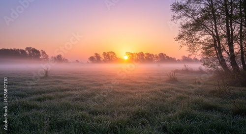 Wallpaper Mural Misty Field Sunrise with Golden Hour Light Torontodigital.ca