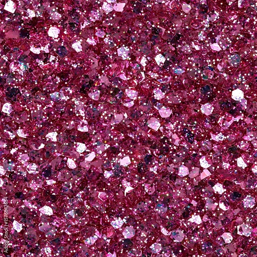 Close-up view of a surface covered with vibrant pink glitter.