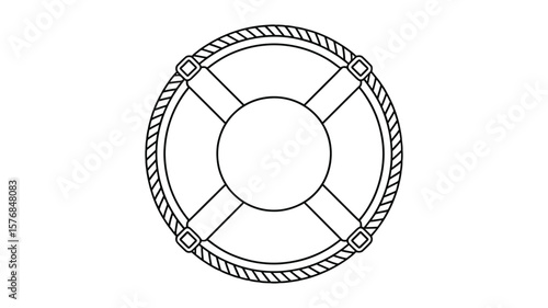 Simple line drawing of a nautical life preserver ring with rope detail