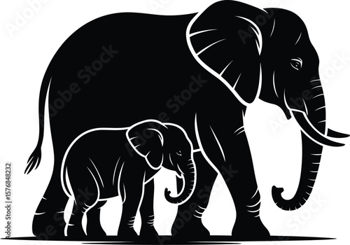 Mother and baby elephant silhouette family wildlife