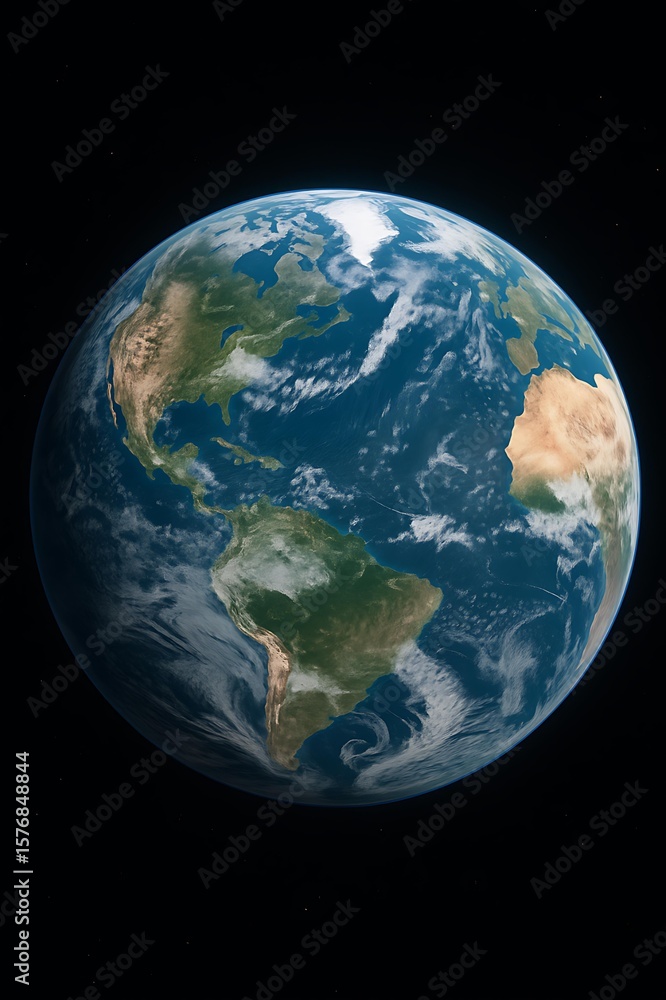 Fototapeta premium Beautiful Earth planet view from space with glowing blue oceans
