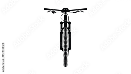 Front view silhouette of a mountain bike with knobby tire and handlebars