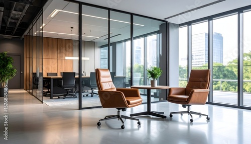 Wallpaper Mural Modern Office Serenity Glass Wall & Brown Chairs Create a Firefly-Inspired Workspace Torontodigital.ca