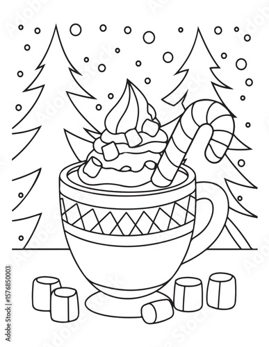 Happy Christmas coloring pages, coloring book, black and white, line art, Vector illustration, Christmas printable Coloring Page, winter, holiday, Christmas Art