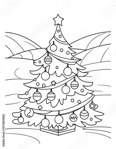 Happy Christmas coloring pages, coloring book, black and white, line art, Vector illustration, Christmas printable Coloring Page, winter, holiday, Christmas Art