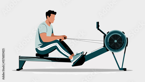 Vector with carton style illustration excercise and doing sport of rowing machine