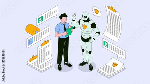 Illustration future robot will help on jobs in various scope such as security officer