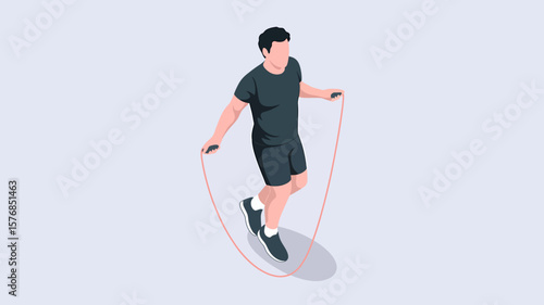 Vector with carton style illustration excercise and doing sport of rope jumping