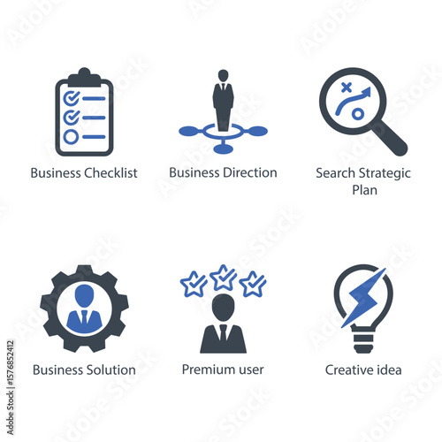 Business Checklist, Direction, Search Strategic Plan, Solution, Premium user, Creative idea, icon