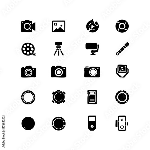 Vector art of assortment of photography and videography icons on a transparent background