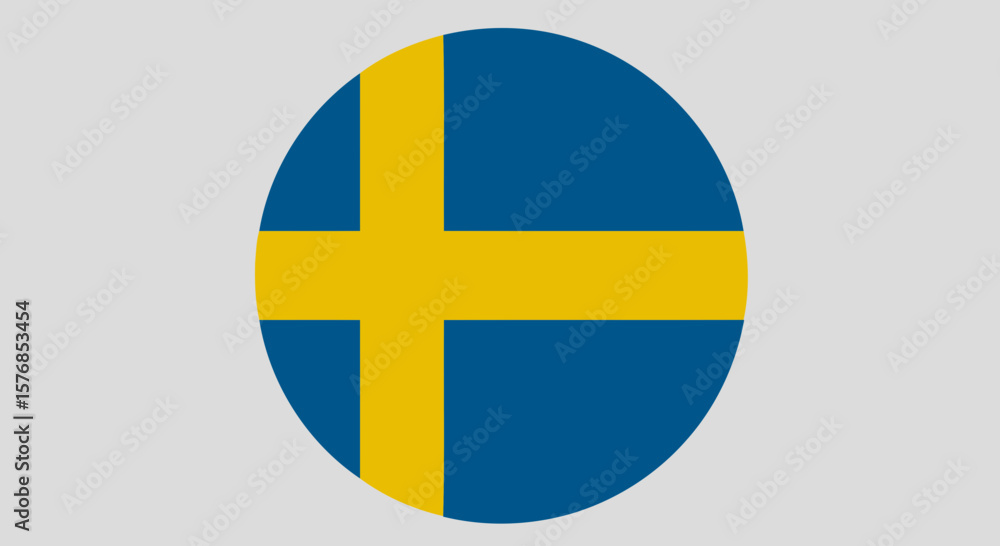 Sweden flag in a circle, national symbol of sweden with blue and yellow colors