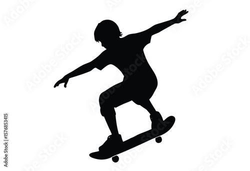 Boy Jumping Skateboard Silhouette Vector Flat Design Illustration Clipart