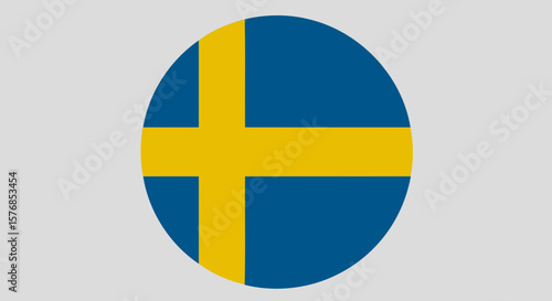 Sweden flag in a circle, national symbol of sweden with blue and yellow colors