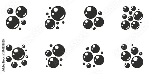 Black Spheres, Circular Formations, Glossy Reflections, Geometric Shapes, Transparent