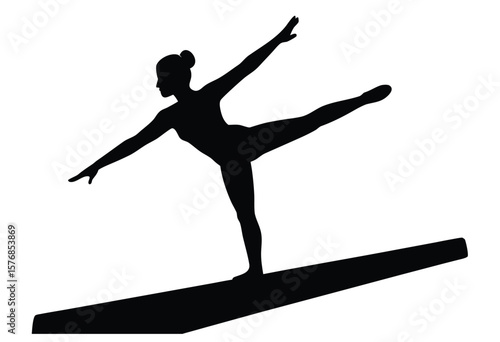 Balance Beam Girl Gymnast Silhouette Vector Flat Design Illustration Ideal for Gymnastics