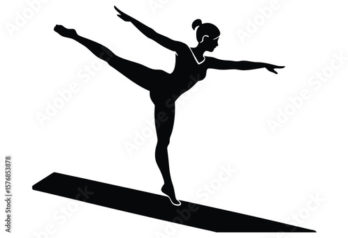 Balance Beam Girl Gymnast Silhouette Vector Flat Design Illustration Ideal for Gymnastics
