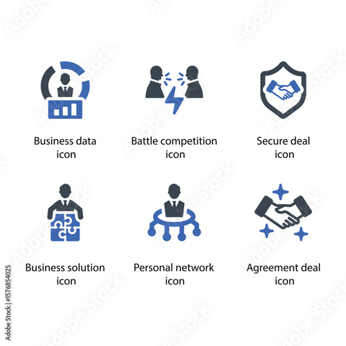 Business data, Battle competition, Secure deal, Business solution, Personal network, Agreement deal, icon