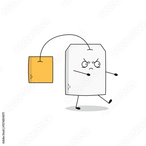 Cute tea bag cartoon character zombie walk doodle