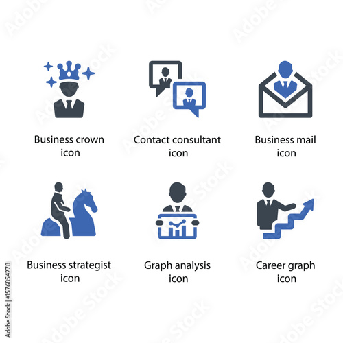 Business crown, Contact consultant, Business mail, Business strategist, strategist , Career graph, icon