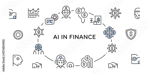 Circled Finance Icon Set Illustrating AI Finance, Banking and Investment on White
