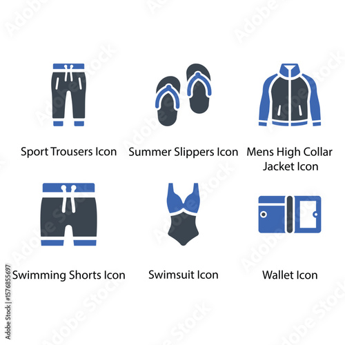 Sport Trousers, Summer Slippers, Men’s Jacket, Swimming Shorts, Swimsuit, Wallet , icon