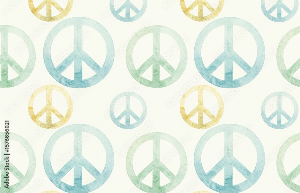Seamless background pattern of watercolor-style peace symbols in soft hues, perfect for repeating layout on International Day of Peace artwork Seamless background pattern of watercolor-style peace symbols in soft hues, perfect for repeating layout on International Day of Peace artwork