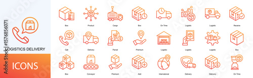 Logistics Delivery icon collection set. Containing Box, Product, Cargo, On Time, Logistic, Receive, Call, Delivery icon