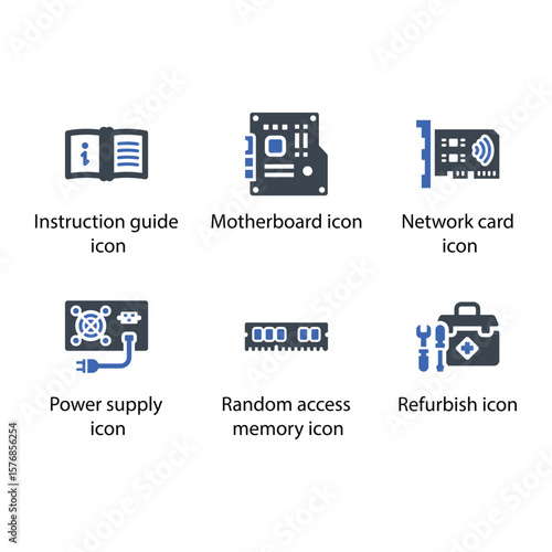 Instruction guide, Motherboard, Network card, Power supply, Random access memory, Refurbish, icon