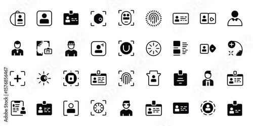 Identity Access Silhouette Icons Pack, Badge Symbols Set on Transparent Background