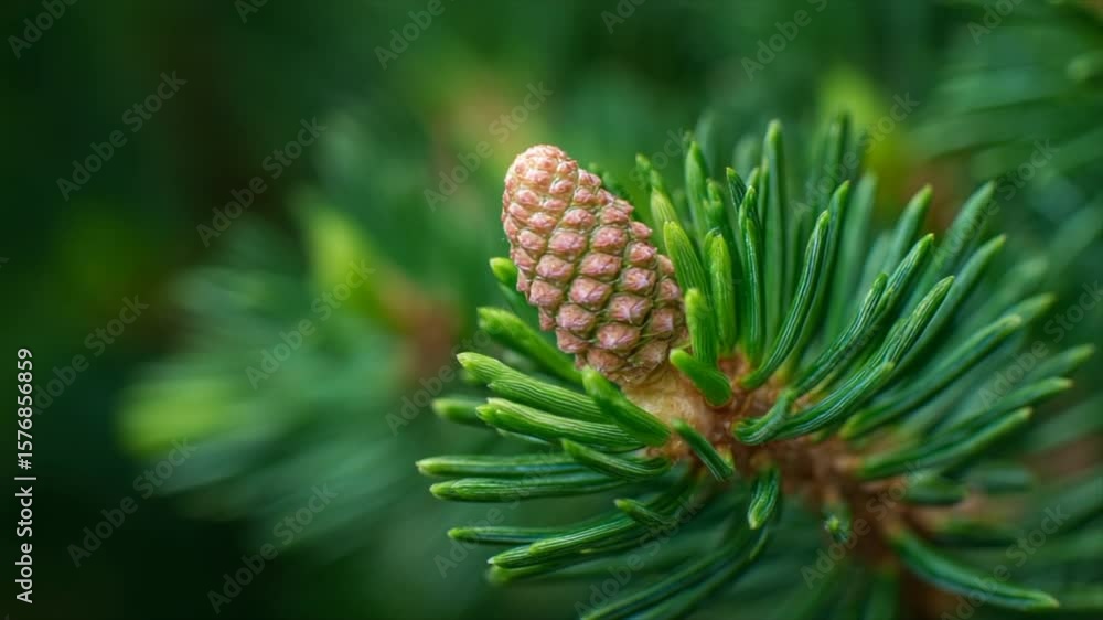 A young green pine bud against a background of evergreen tree leaves A young green pine bud against a background of evergreen tree leaves